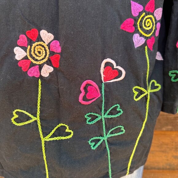 VIntage Michael Simon Lite Embroidered Black Button Down Floral Shirt Size S - Picture 9 of 10